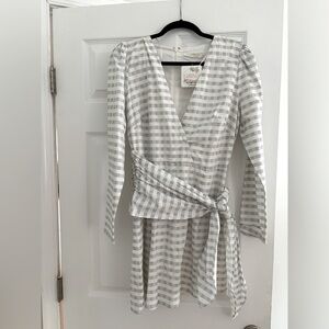 NWT La Maison Talulah Navy and White Dash Long-Sleeved Wrap Dress